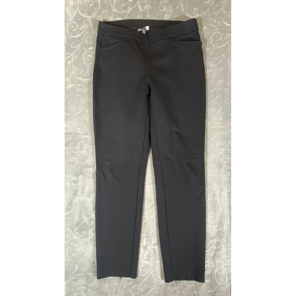 Eileen Fisher‎ Black Stretch Slim Pants Small Petite Zip Hem Rayon Blend Pull-On